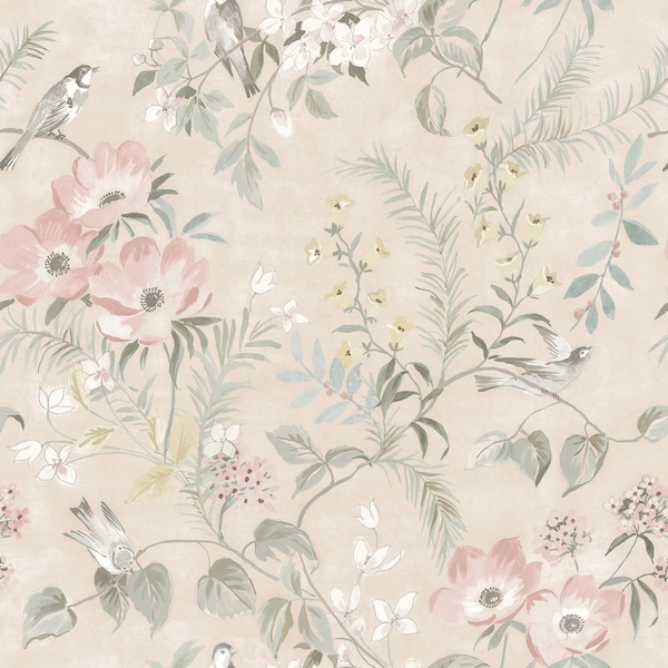 Manhattan Comfort Glasgow Frederique Blush Bloom 33 ft L X 205 in W Wallpaper BR4072-70003 - main